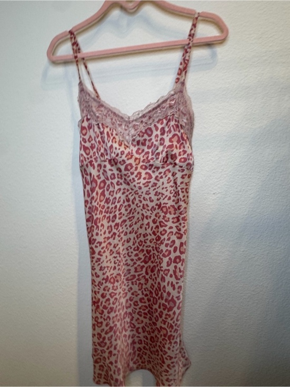 Women's Pink Leopard Lace Trim Slip Dress